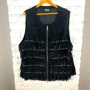 Vintage Berek Leather Fringe Studded Zip Vest